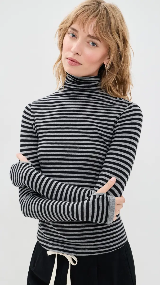 ENZA COSTA New Classic Striped Turtleneck Top | Thumbnail 2
