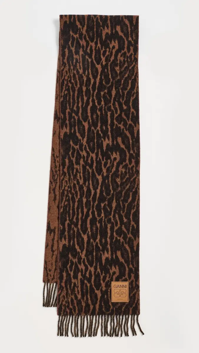 Ganni Compact Leopard Wool Scarf | Thumbnail 2 Ganni Compact Leopard Wool Scarf | Thumbnail 2