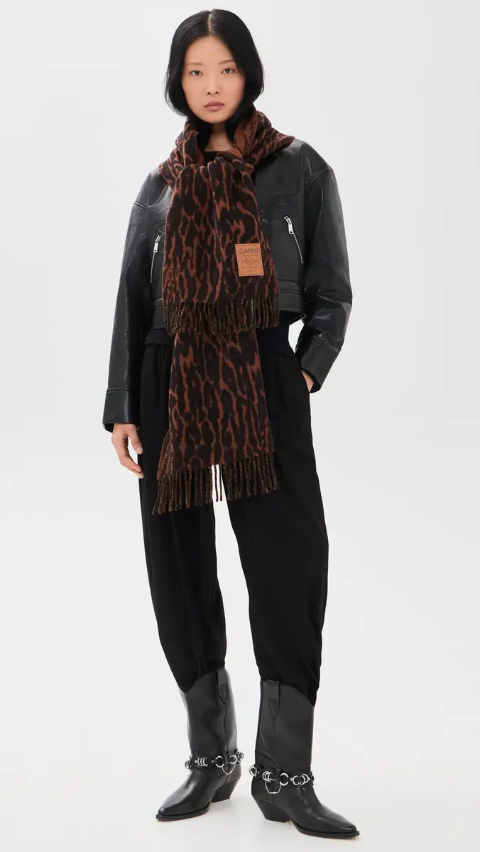 Ganni Compact Leopard Wool Scarf | Thumbnail 3 Ganni Compact Leopard Wool Scarf | Thumbnail 3