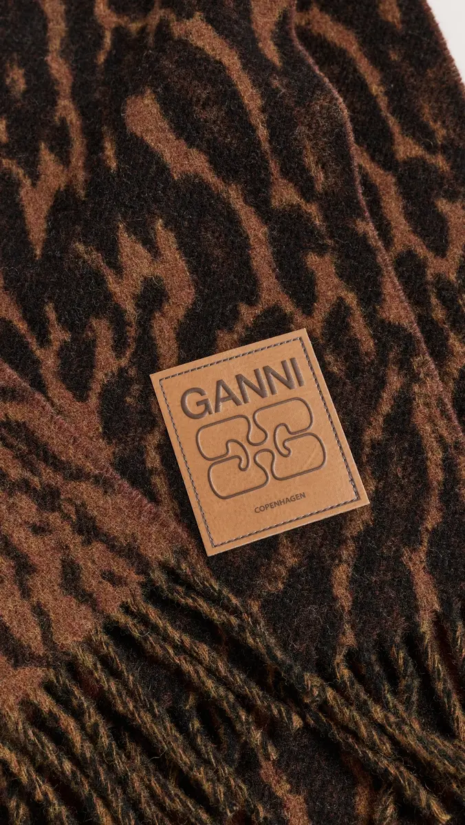 Ganni Compact Leopard Wool Scarf | Thumbnail 4 Ganni Compact Leopard Wool Scarf | Thumbnail 4