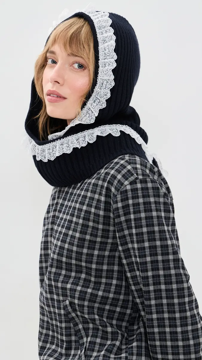 Ganni Compact Wool Lace Balaclava | Thumbnail 3