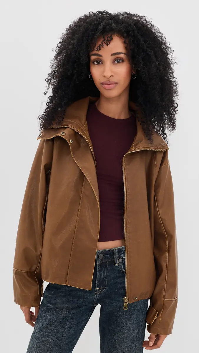 LIONESS Shoreline Funnel Neck Faux Leather Jacket | Thumbnail 2