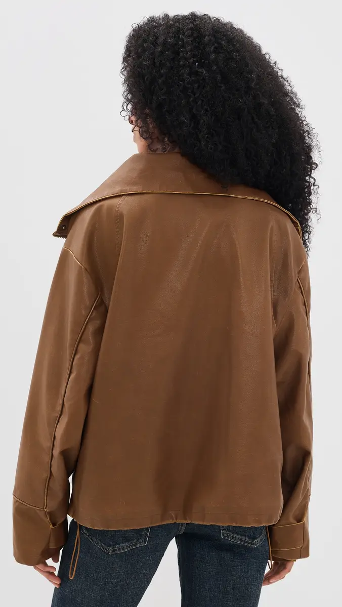 LIONESS Shoreline Funnel Neck Faux Leather Jacket | Thumbnail 3