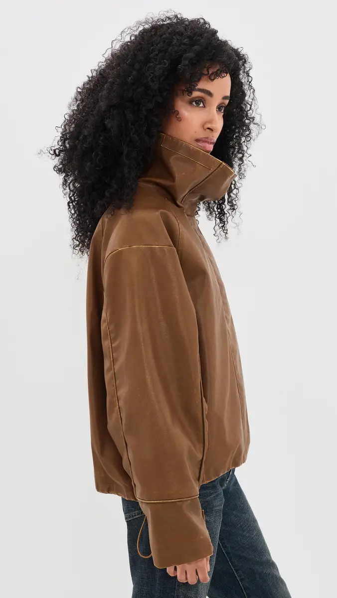LIONESS Shoreline Funnel Neck Faux Leather Jacket | Thumbnail 4