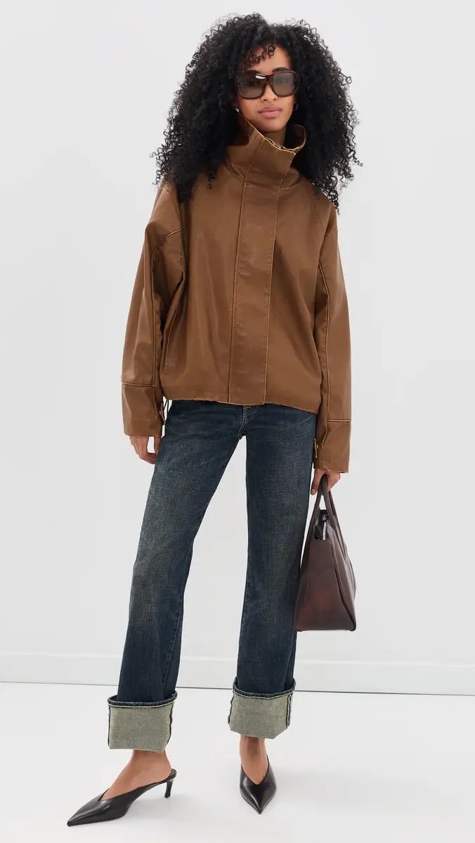 LIONESS Shoreline Funnel Neck Faux Leather Jacket | Thumbnail 5