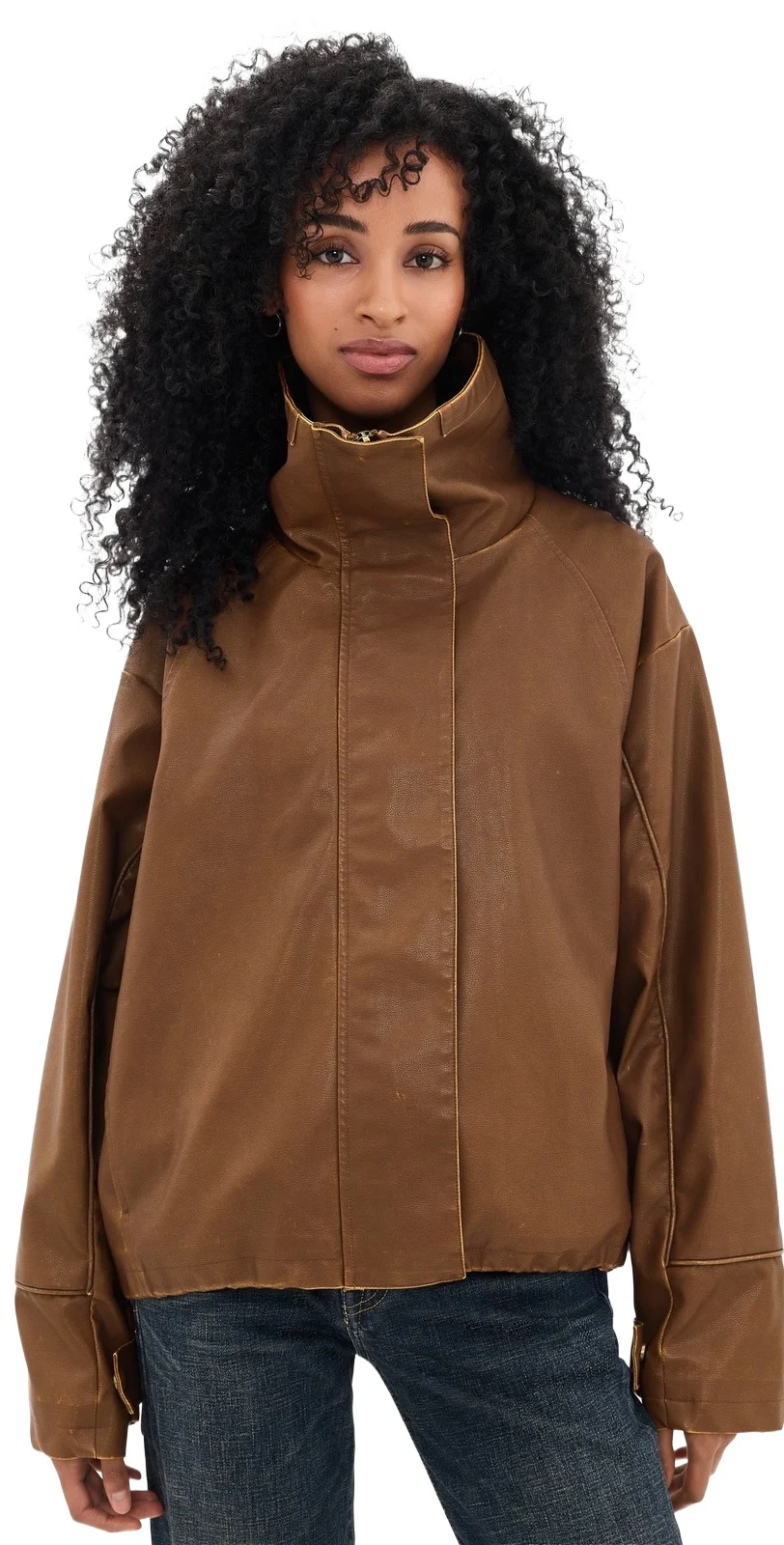 Shoreline Funnel Neck Faux Leather Jacket