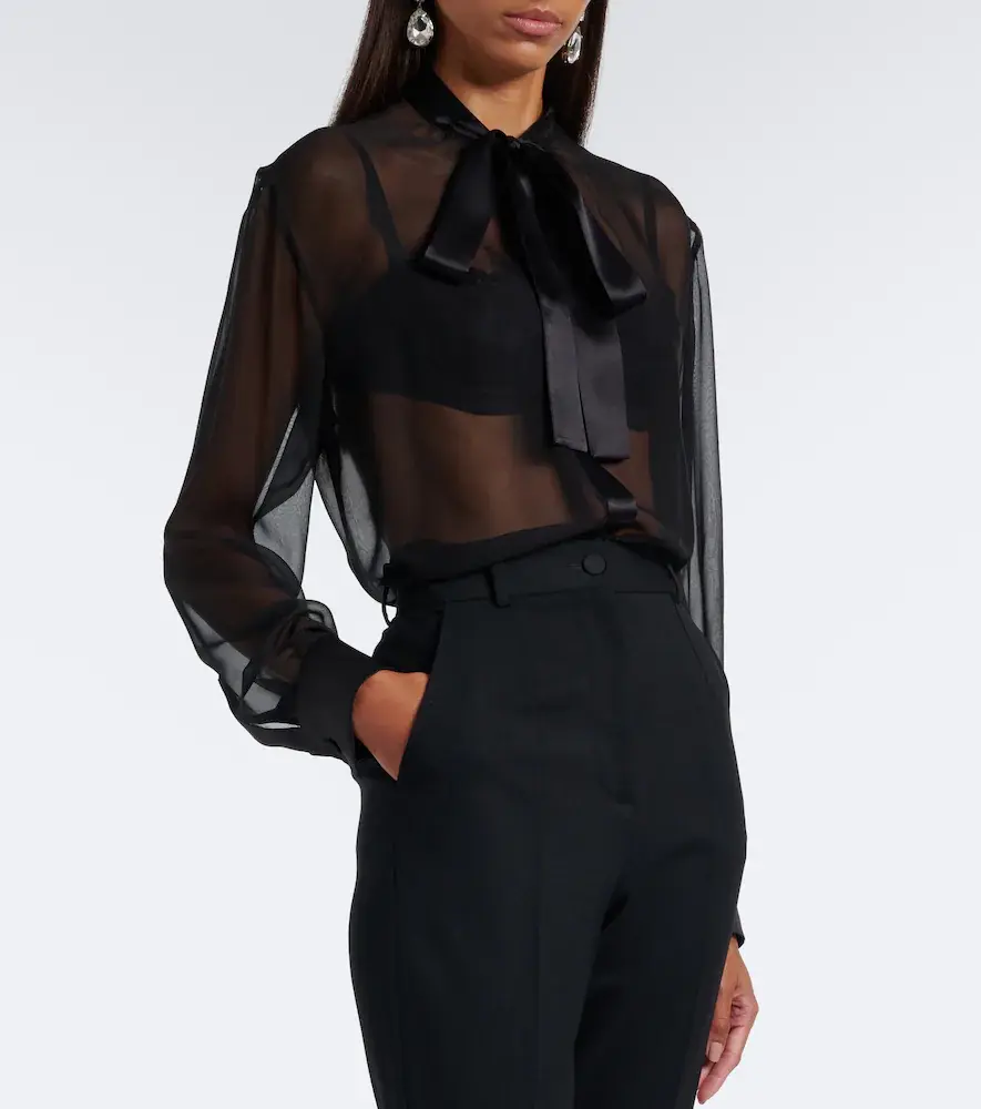 Dolce & Gabbana Sheer tie-neck silk chiffon blouse | Thumbnail 2 Dolce & Gabbana Sheer tie-neck silk chiffon blouse | Thumbnail 2