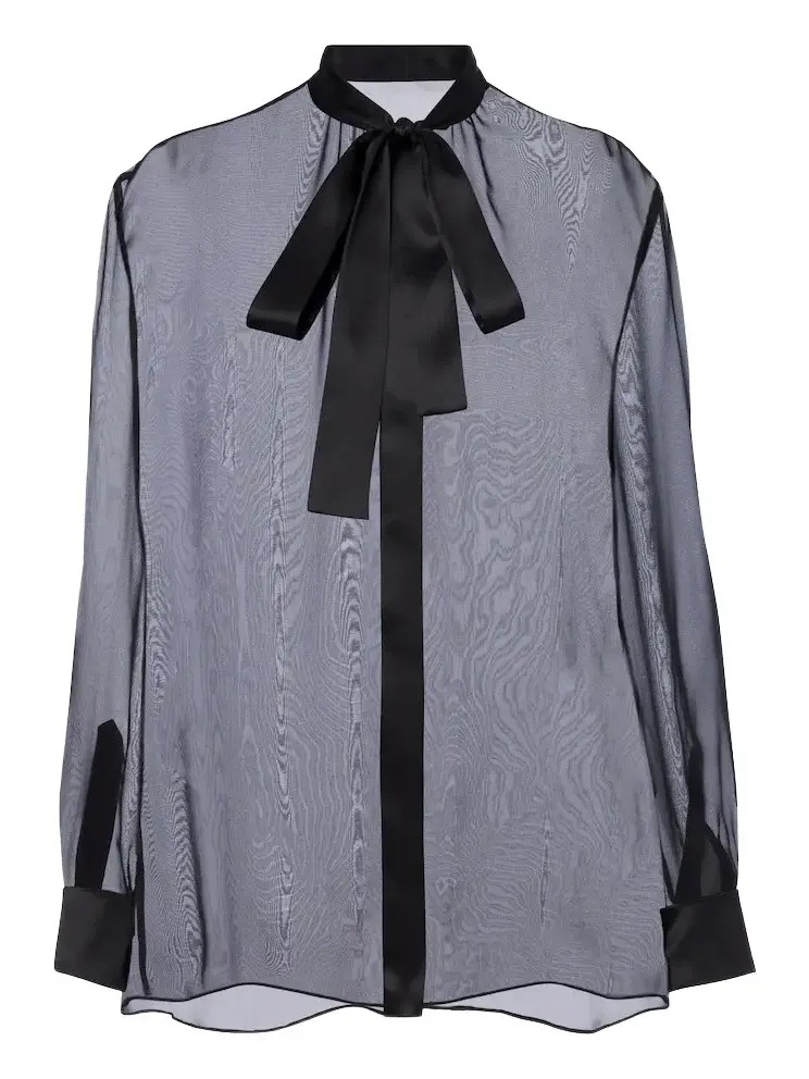 Sheer tie-neck silk chiffon blouse Sheer tie-neck silk chiffon blouse