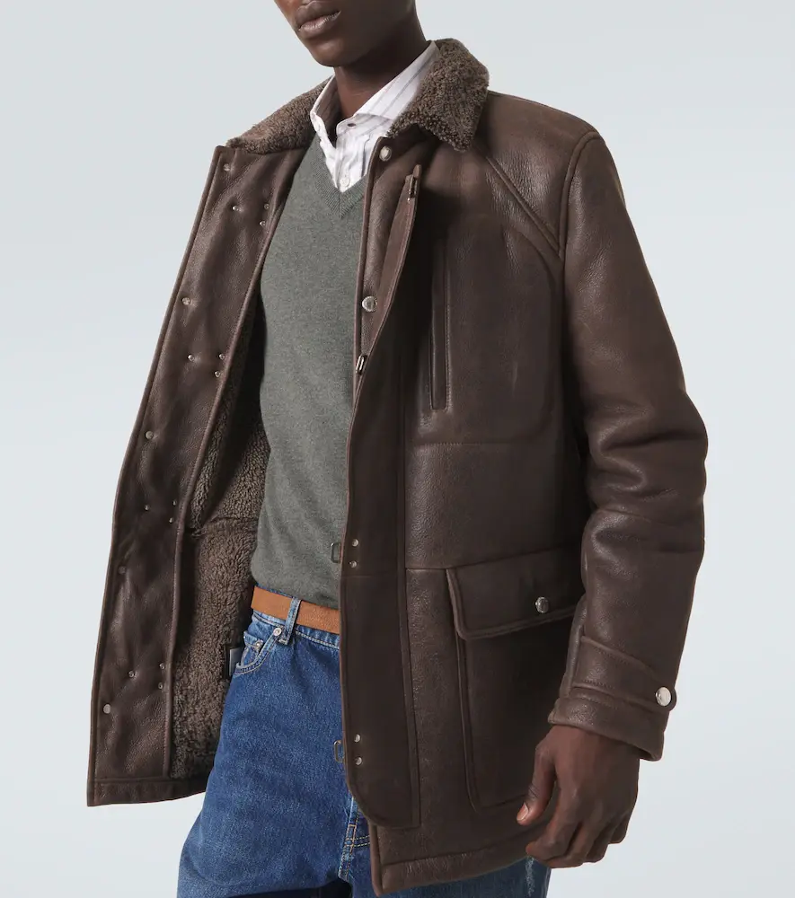 Brunello Cucinelli Shearling-lined leather jacket | Thumbnail 4