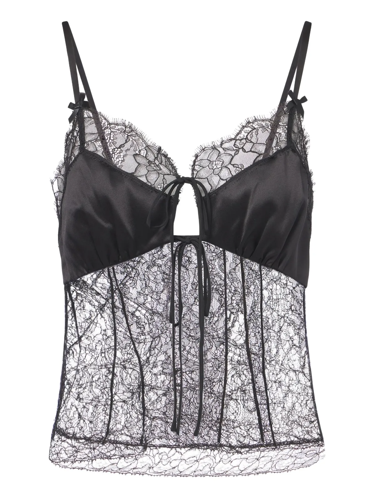 Floral satin-trimmed lace top Floral satin-trimmed lace top
