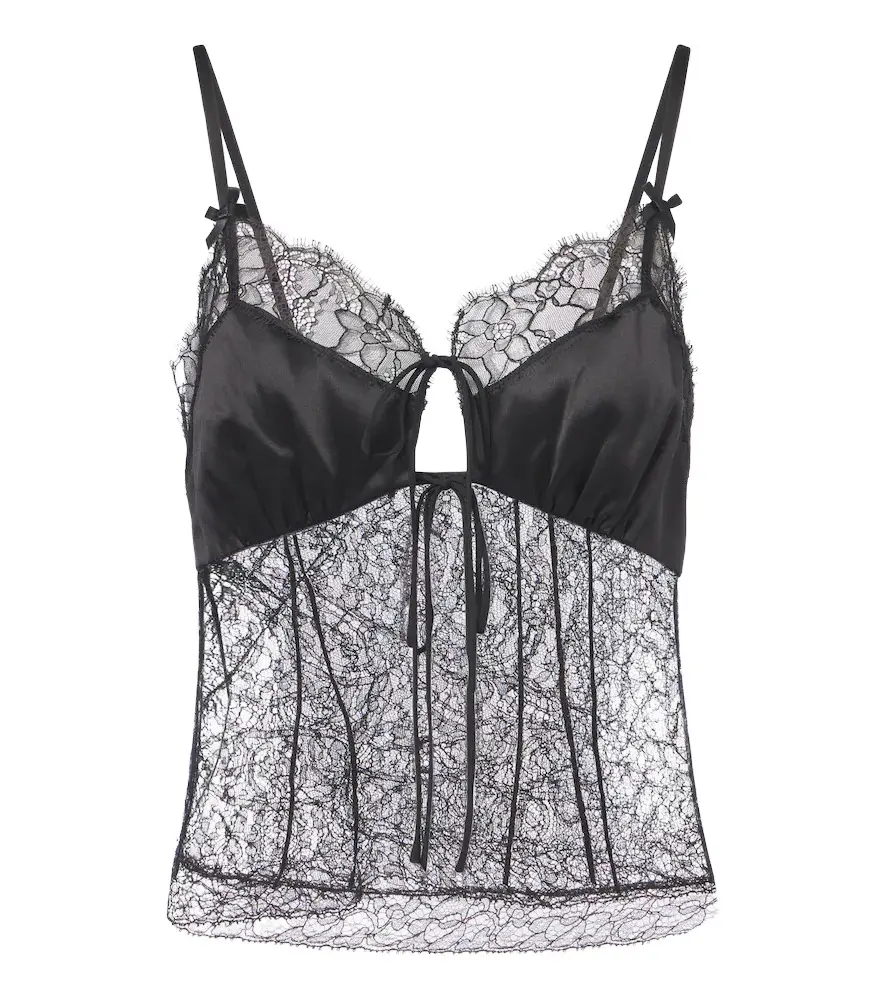 Dolce & Gabbana Floral satin-trimmed lace top