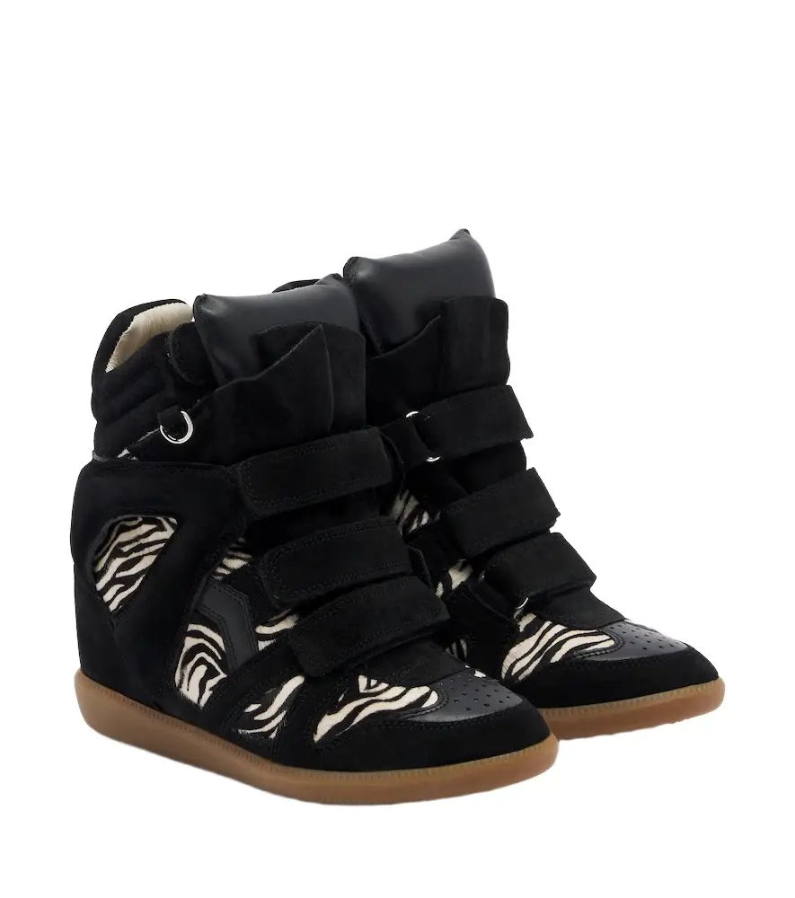 Isabel Marant Bekett calf hair and suede wedge sneakers
