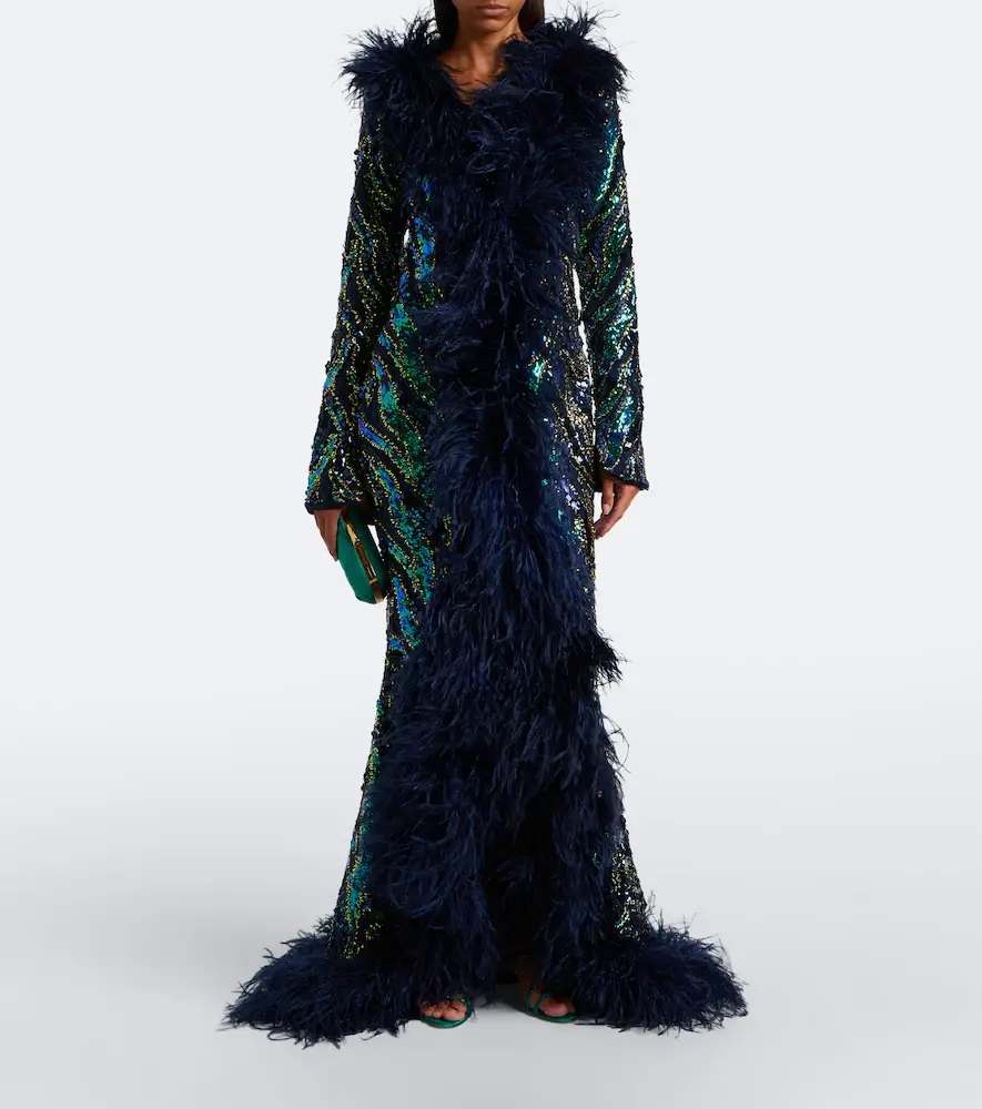 Taller Marmo Hollywood Disco feather-trimmed gown | Thumbnail 3 Taller Marmo Hollywood Disco feather-trimmed gown | Thumbnail 3