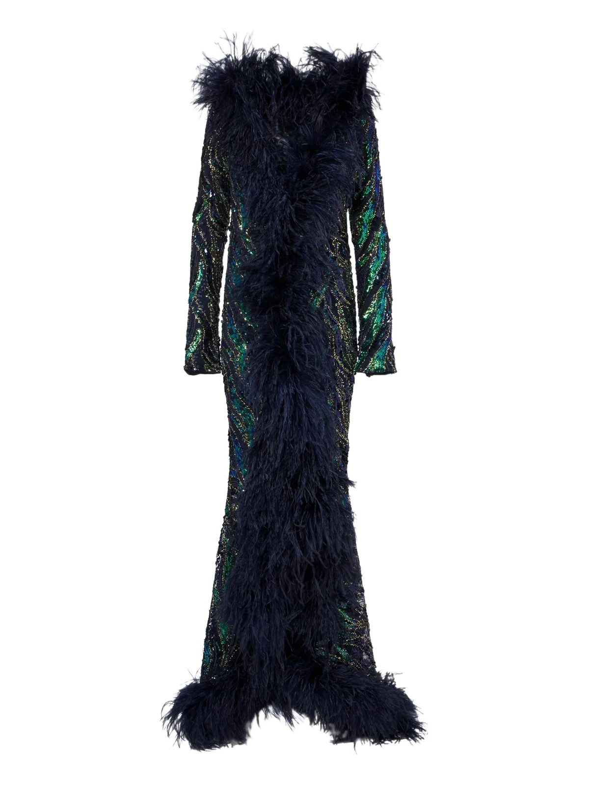 Taller Marmo Hollywood Disco feather-trimmed gown