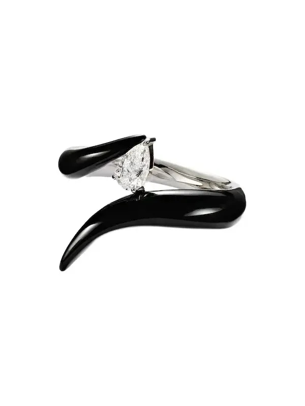Oui 18kt white gold and enamel ring with diamonds