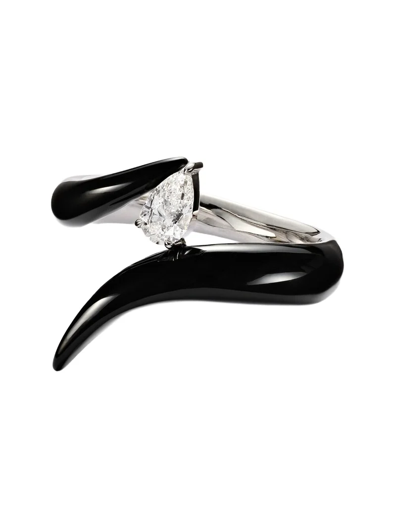 Oui 18kt white gold and enamel ring with diamonds Oui 18kt white gold and enamel ring with diamonds