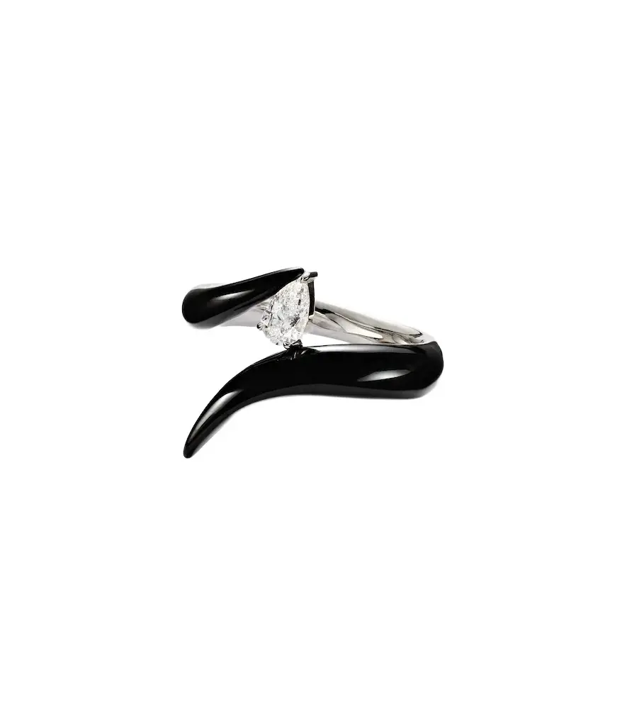 Oui 18kt white gold and enamel ring with diamonds Oui 18kt white gold and enamel ring with diamonds