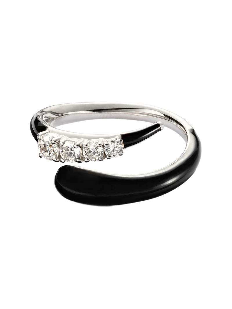Oui 18kt white gold and enamel ring with diamonds Oui 18kt white gold and enamel ring with diamonds
