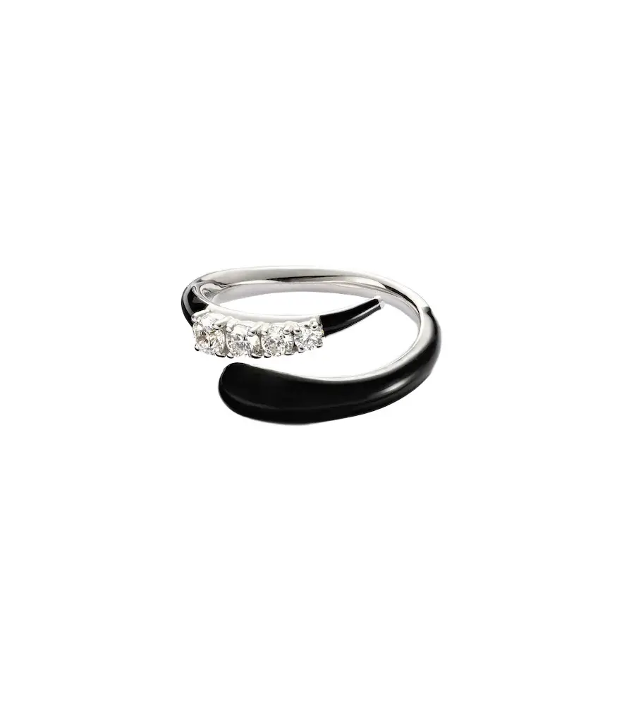 Oui 18kt white gold and enamel ring with diamonds Oui 18kt white gold and enamel ring with diamonds