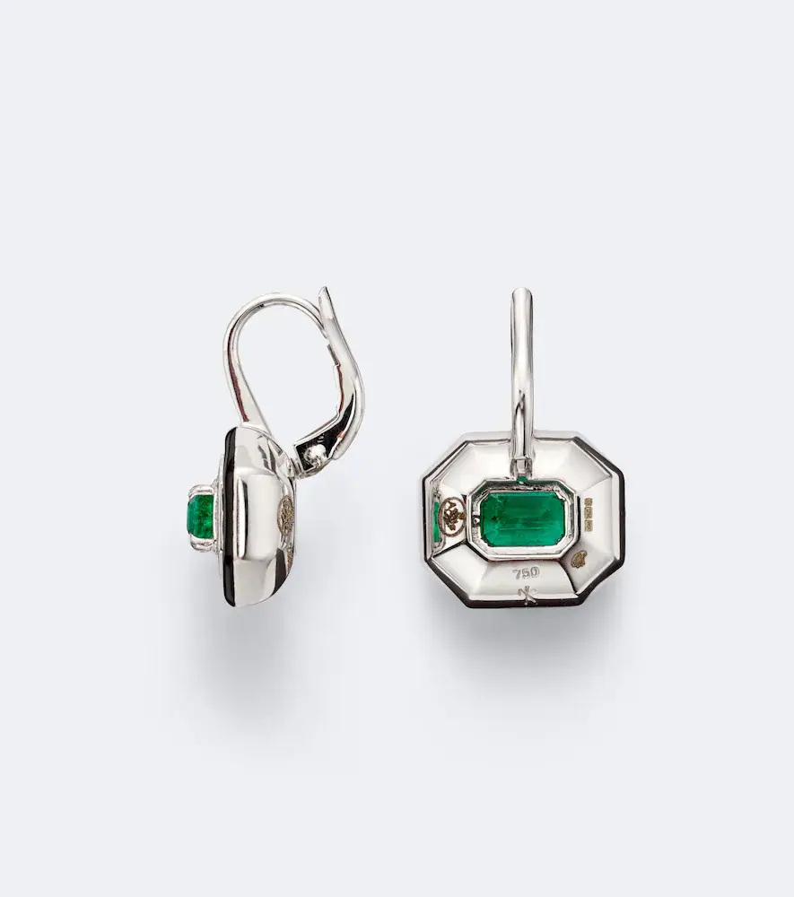 Nikos Koulis Oui 18kt white gold and enamel earrings with emerald and diamonds | Thumbnail 2