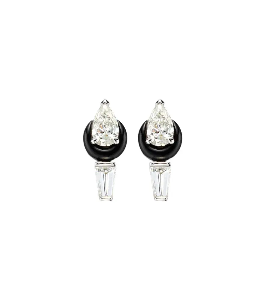 Oui 18kt white gold and enamel earrings with diamonds Oui 18kt white gold and enamel earrings with diamonds