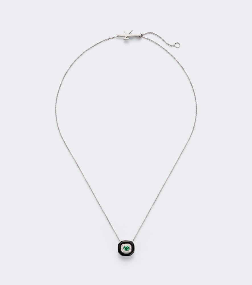 Nikos Koulis Oui 18kt white gold and enamel pendant necklace with emerald and diamonds