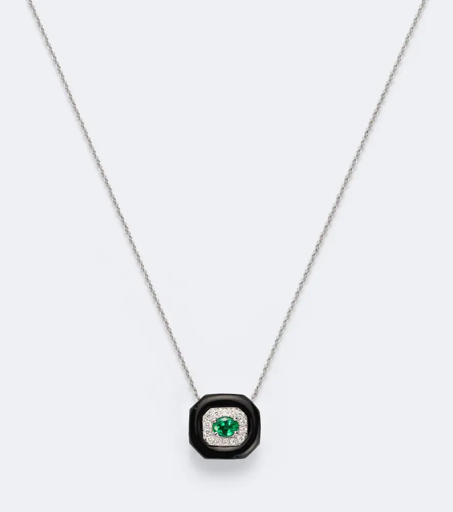 Nikos Koulis Oui 18kt white gold and enamel pendant necklace with emerald and diamonds | Thumbnail 2 Nikos Koulis Oui 18kt white gold and enamel pendant necklace with emerald and diamonds | Thumbnail 2