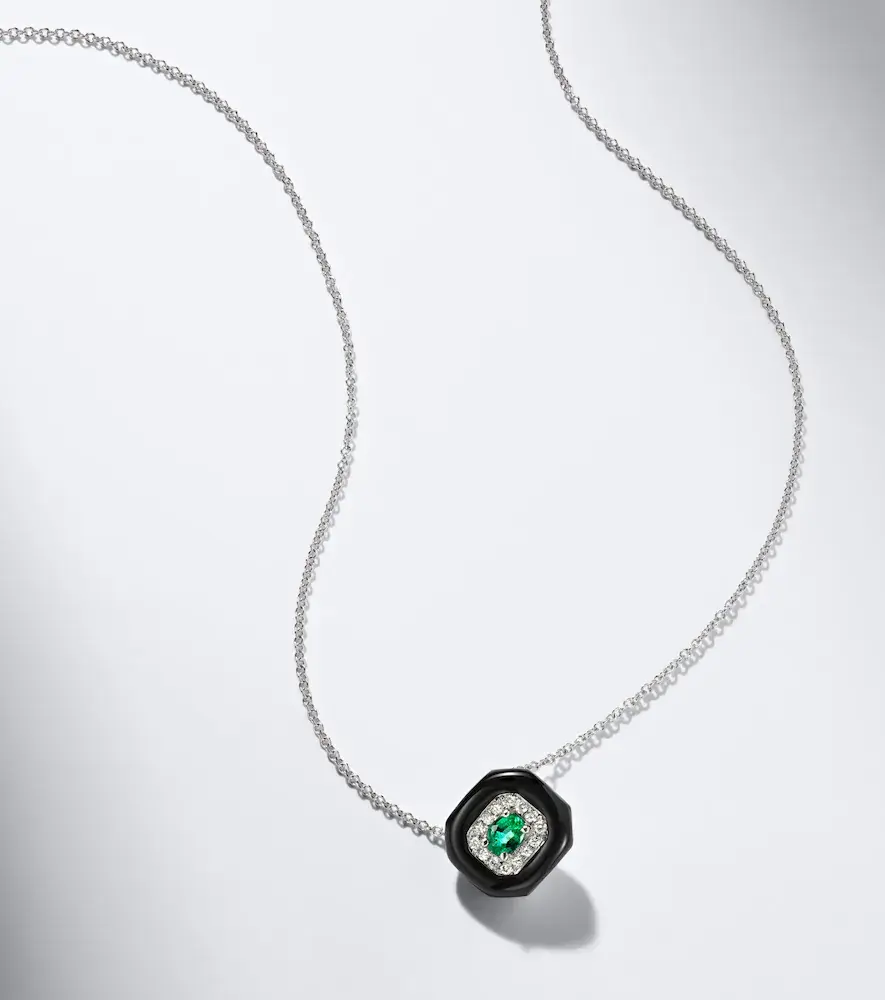 Nikos Koulis Oui 18kt white gold and enamel pendant necklace with emerald and diamonds | Thumbnail 6 Nikos Koulis Oui 18kt white gold and enamel pendant necklace with emerald and diamonds | Thumbnail 6