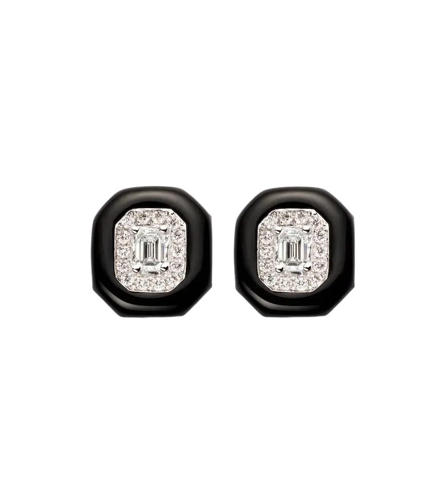 Nikos Koulis Oui 18kt white gold and enamel earrings with diamonds