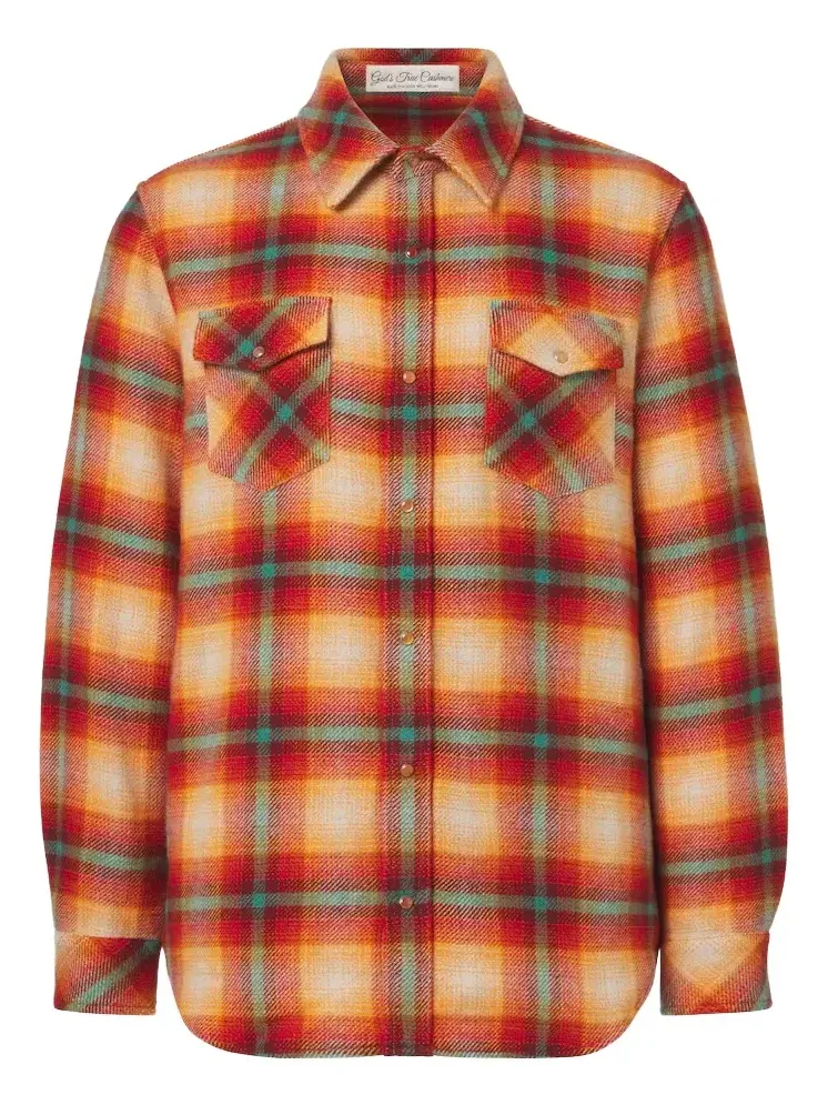 God’s True Cashmere Shadow plaid cashmere shirt with carnelians
