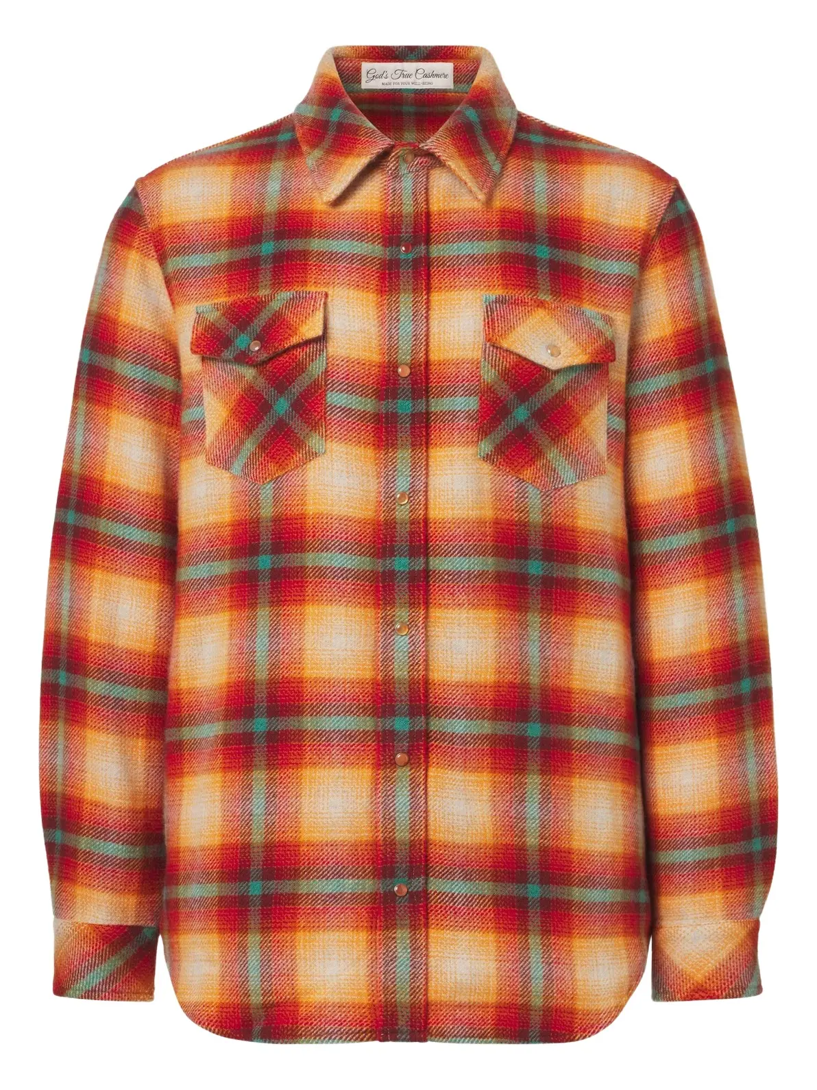 God’s True Cashmere Shadow plaid cashmere shirt with carnelians