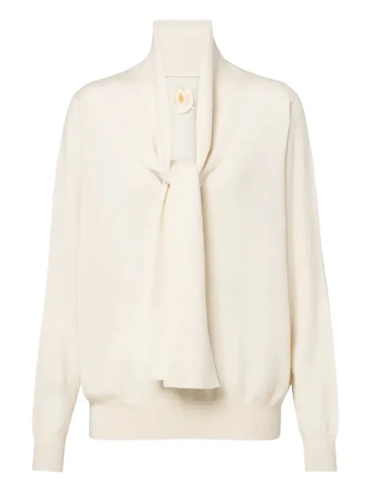 Tie-neck wool and cashmere sweater