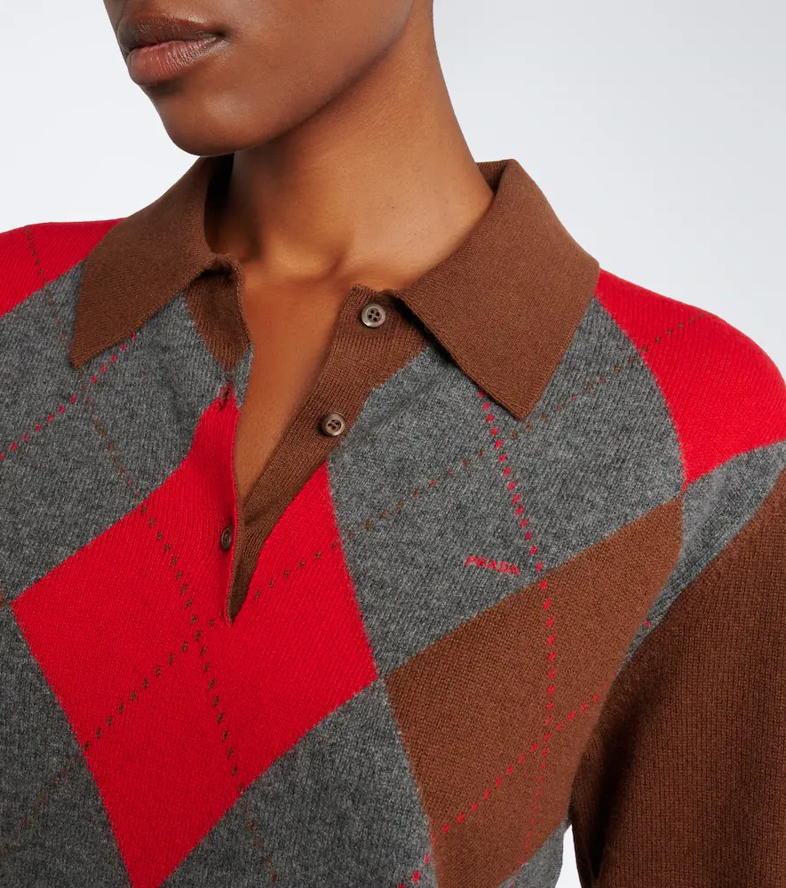 Prada Argyle cashmere polo sweater | Thumbnail 2 Prada Argyle cashmere polo sweater | Thumbnail 2