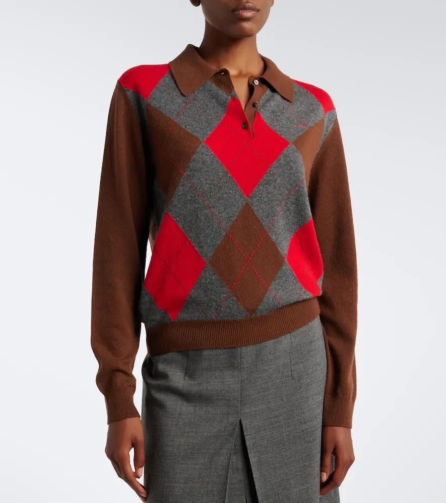 Prada Argyle cashmere polo sweater | Thumbnail 4 Prada Argyle cashmere polo sweater | Thumbnail 4