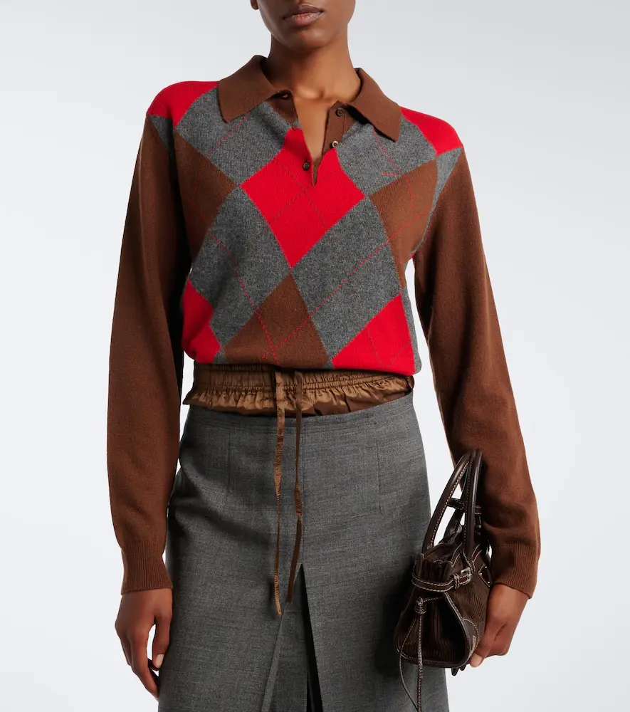 Prada Argyle cashmere polo sweater | Thumbnail 5 Prada Argyle cashmere polo sweater | Thumbnail 5