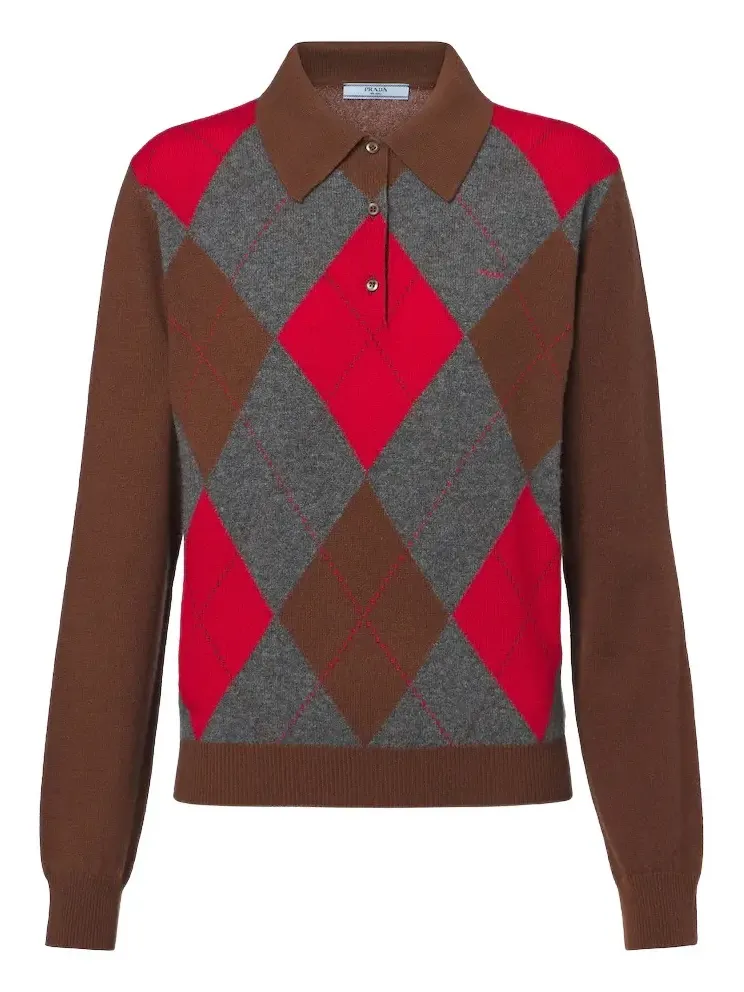 Argyle cashmere polo sweater