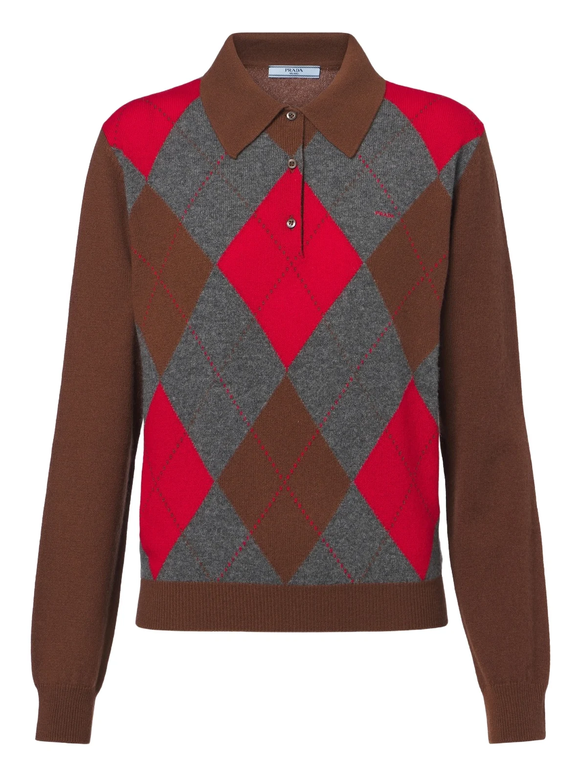 Prada Argyle cashmere polo sweater