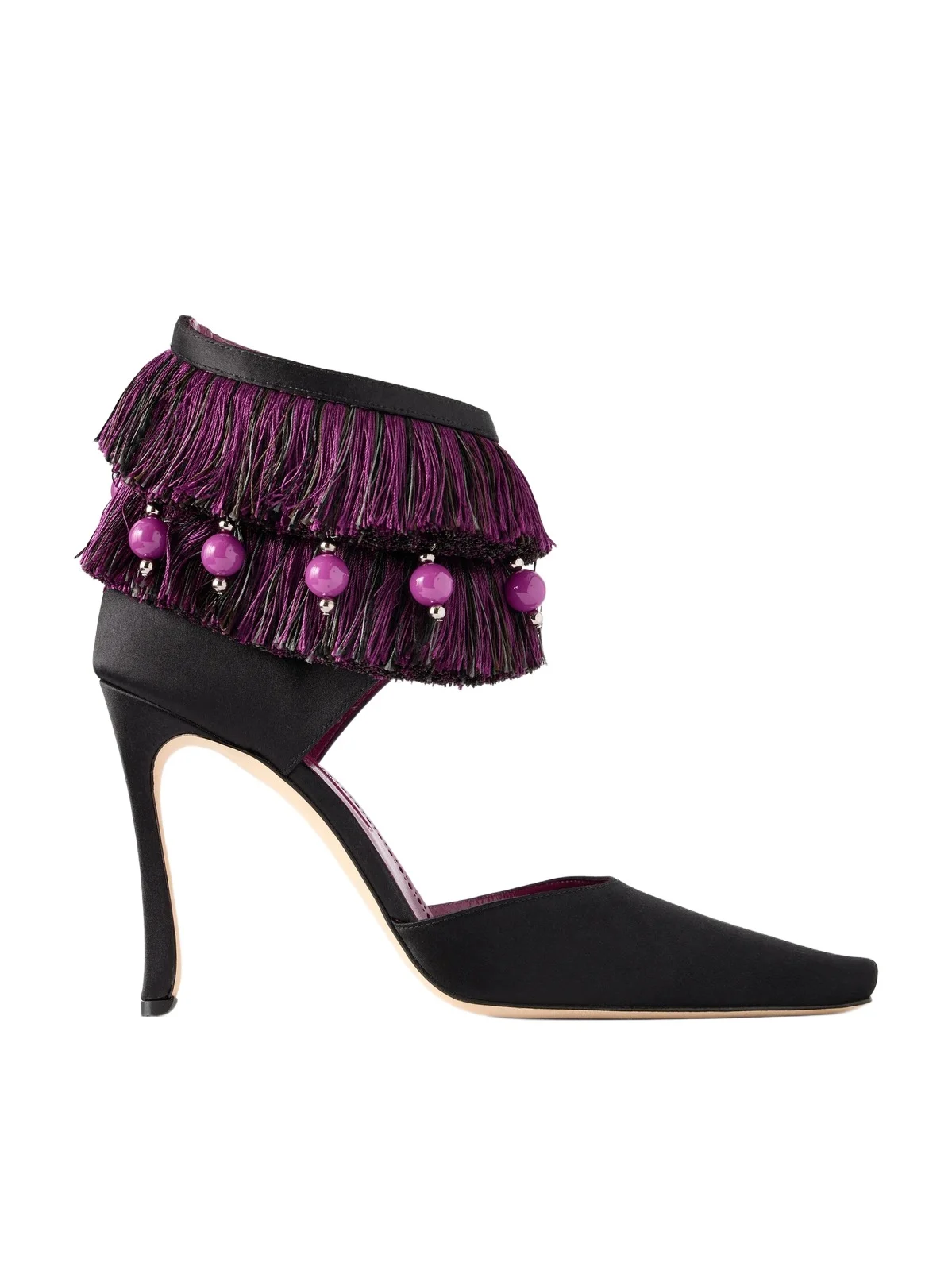 Manolo Blahnik Sorolla 105 Fringed Bead-embellished Satin Pumps