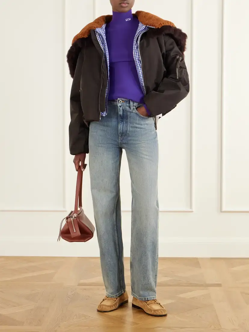 Loewe Shearling-trimmed Shell Bomber Jacket | Thumbnail 2 Loewe Shearling-trimmed Shell Bomber Jacket | Thumbnail 2