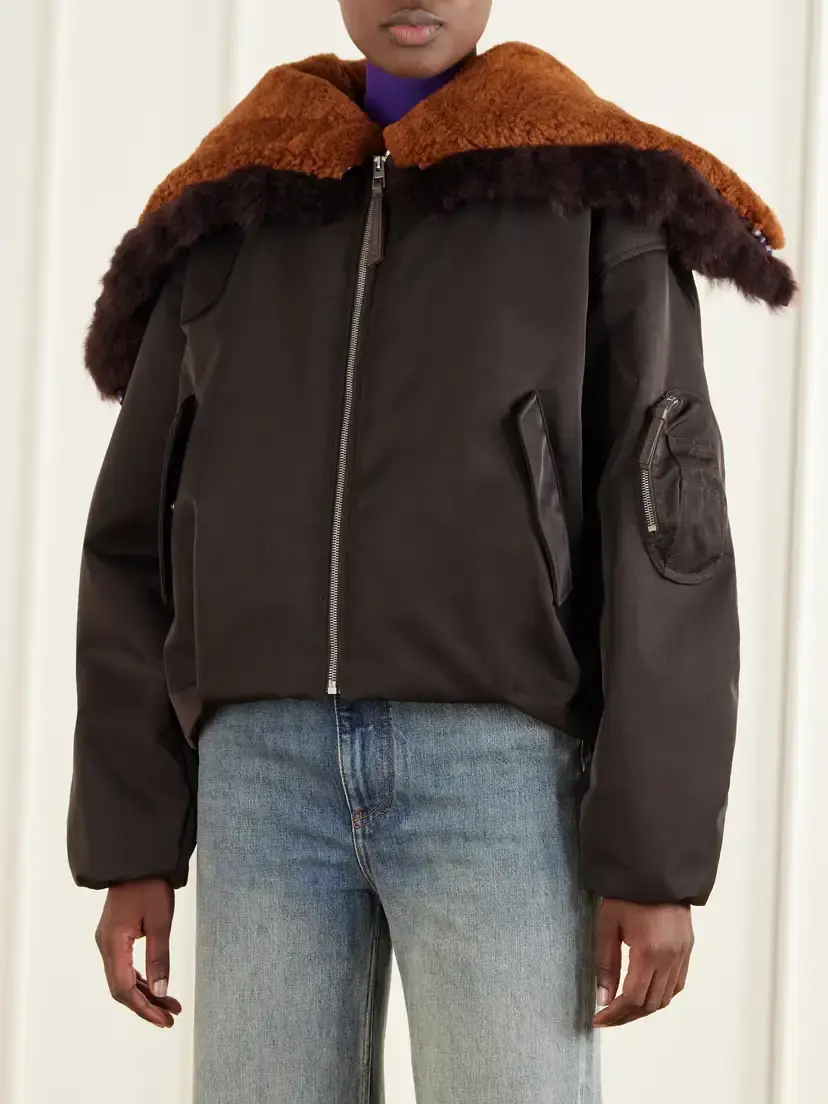Loewe Shearling-trimmed Shell Bomber Jacket | Thumbnail 3 Loewe Shearling-trimmed Shell Bomber Jacket | Thumbnail 3