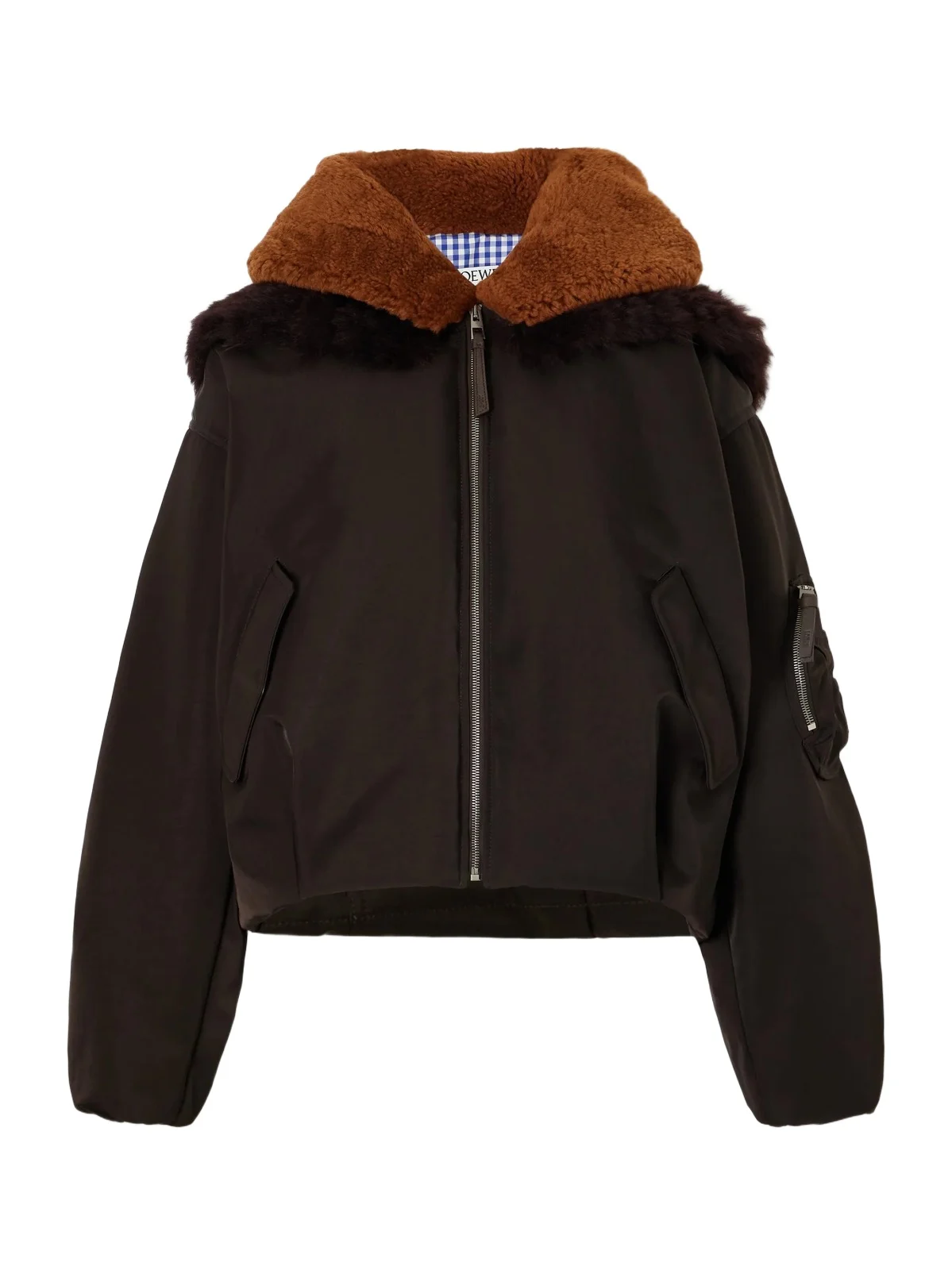 Loewe Gathered Shearling And Twill-trimmed Shell Bomber Jacket