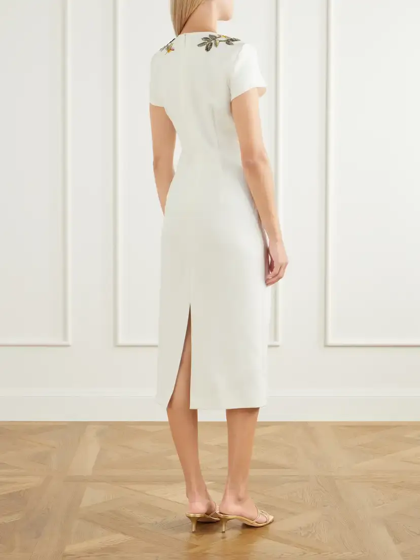 Oscar de la Renta Floral-embellished Wool-blend Crepe Midi Dress | Thumbnail 3