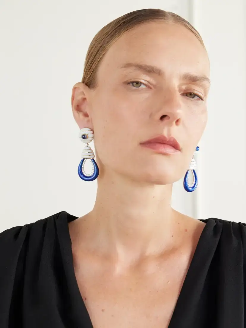 DAVID WEBB Beehive 18-karat Gold And Platinum; Diamond, Sapphire And Enamel Earrings | Thumbnail 2 DAVID WEBB Beehive 18-karat Gold And Platinum; Diamond, Sapphire And Enamel Earrings | Thumbnail 2