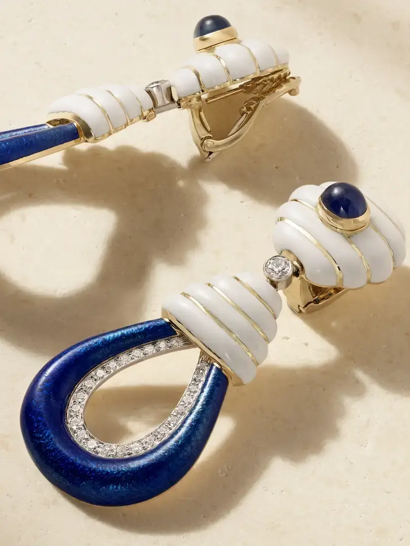 DAVID WEBB Beehive 18-karat Gold And Platinum; Diamond, Sapphire And Enamel Earrings | Thumbnail 3 DAVID WEBB Beehive 18-karat Gold And Platinum; Diamond, Sapphire And Enamel Earrings | Thumbnail 3