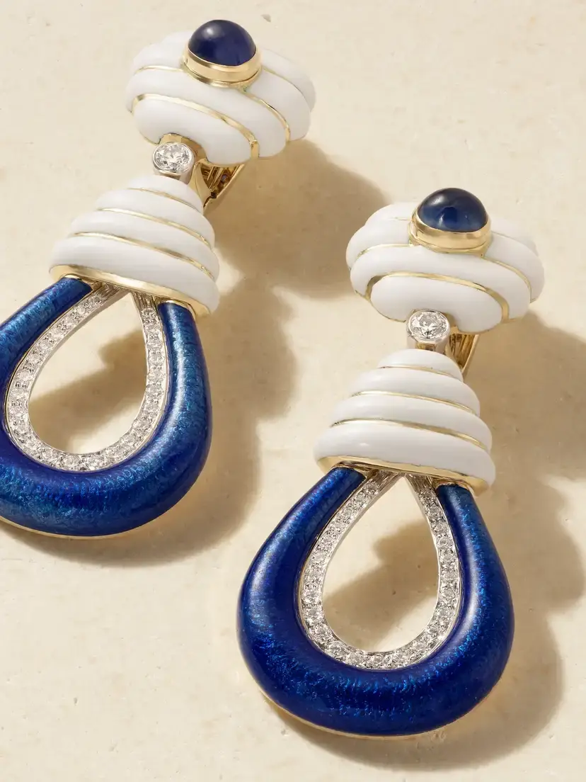 DAVID WEBB Beehive 18-karat Gold And Platinum; Diamond, Sapphire And Enamel Earrings | Thumbnail 4 DAVID WEBB Beehive 18-karat Gold And Platinum; Diamond, Sapphire And Enamel Earrings | Thumbnail 4