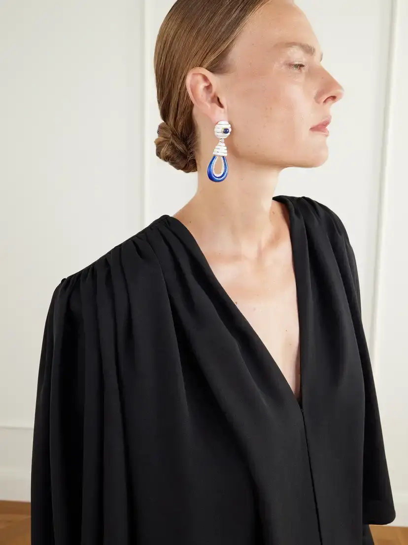 DAVID WEBB Beehive 18-karat Gold And Platinum; Diamond, Sapphire And Enamel Earrings | Thumbnail 5 DAVID WEBB Beehive 18-karat Gold And Platinum; Diamond, Sapphire And Enamel Earrings | Thumbnail 5