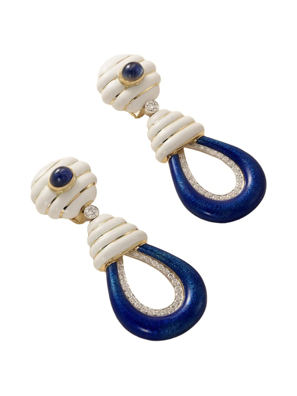 DAVID WEBB Beehive 18-karat Gold And Platinum; Diamond, Sapphire And Enamel Earrings - Blue