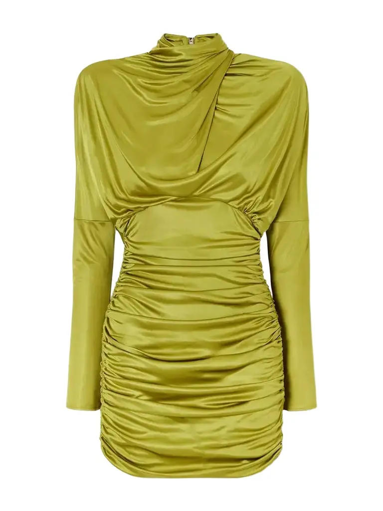 Balmain Open-back Draped Ruched-detail Satin Mini Dress