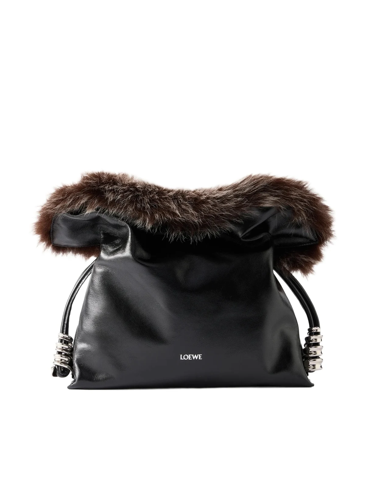 Loewe Flamenco Medium Shearling-trimmed Leather Clutch