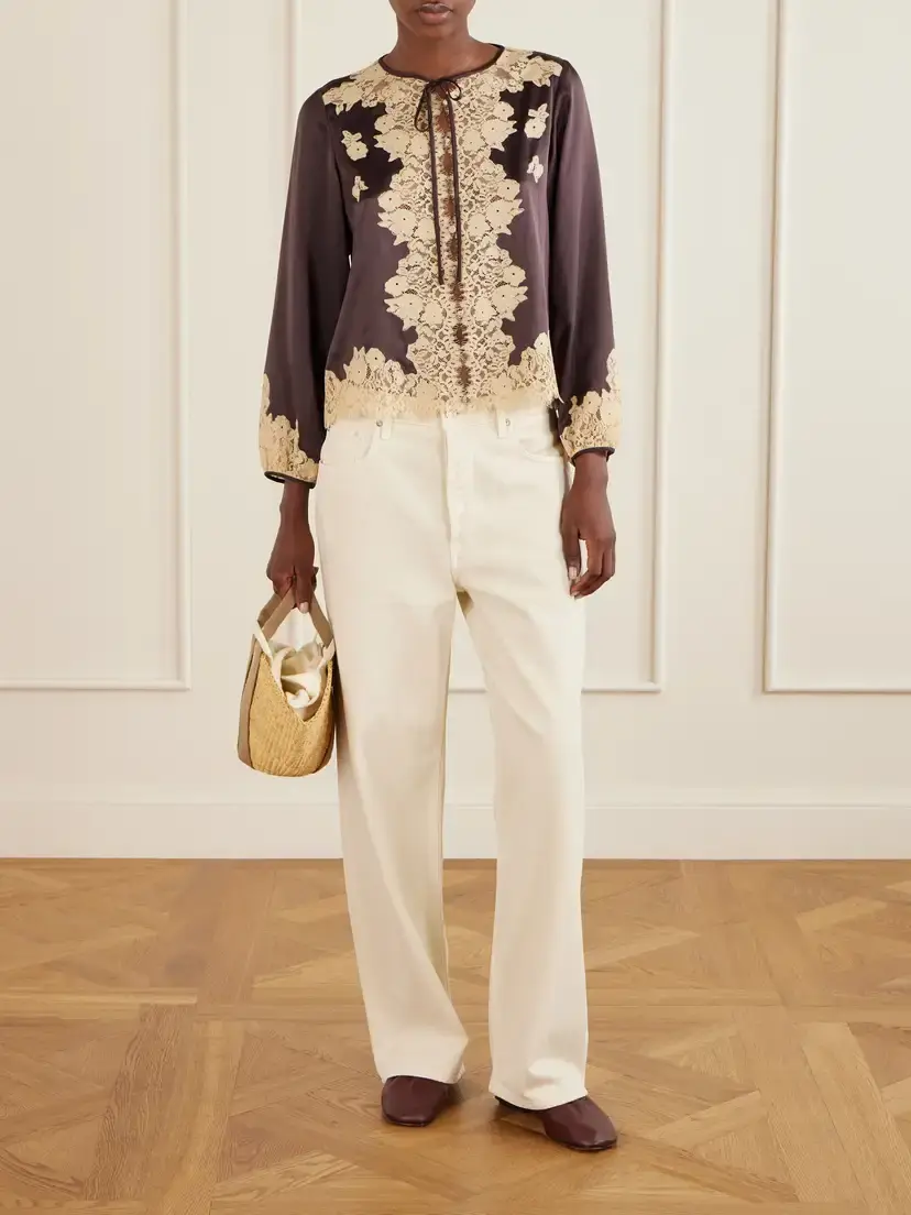 DÔEN Lucine Lace-trimmed Silk-satin Blouse | Thumbnail 2 DÔEN Lucine Lace-trimmed Silk-satin Blouse | Thumbnail 2